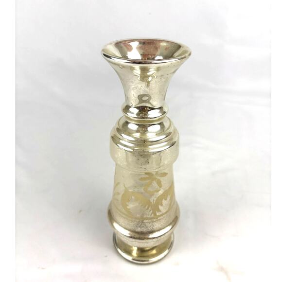 Antique Victorian Silver Hand Blown Mercury Glass Vase Floral Design 9" Tall - Picture 16 of 16